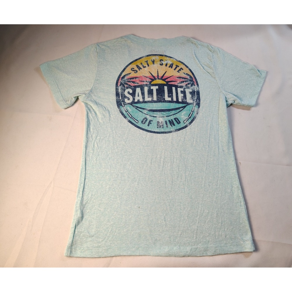 Salt Life Salty‎ State of Mind V-Neck Graphic T-Shirt Light Blue Heather Small